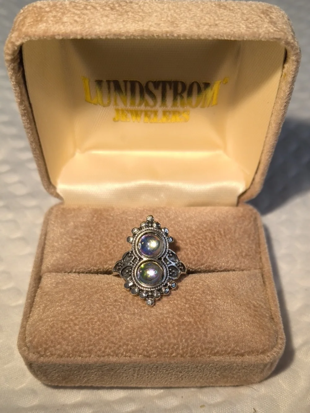 Sterling Silver Double Opal Accent Ring - Iridescent Size 7.5 L7
